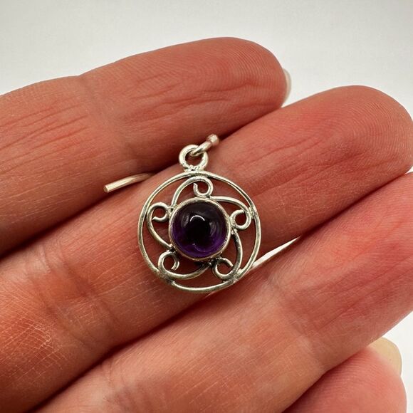 5mm amethyst cabochon dangle earrings in stamped sterling silver! - Picture 5 of 15